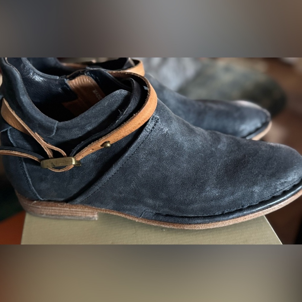 A.S. 98 Blue Suede Ankle Boots with leather strap